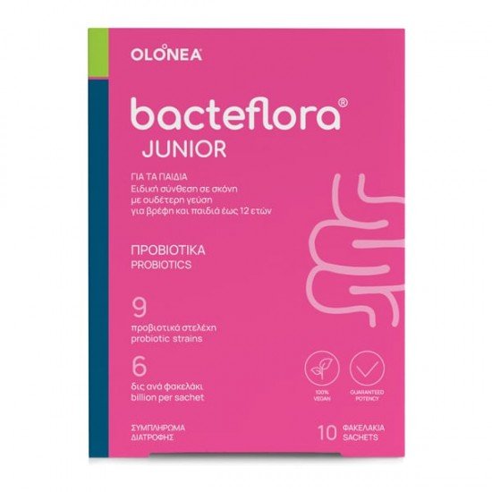 Olonea Bacteflora Junior ,Συμπλήρωμα διατροφής με προβιοτικά για βρέφη και παιδιά έως 12 ετών 10 Φακελάκια 