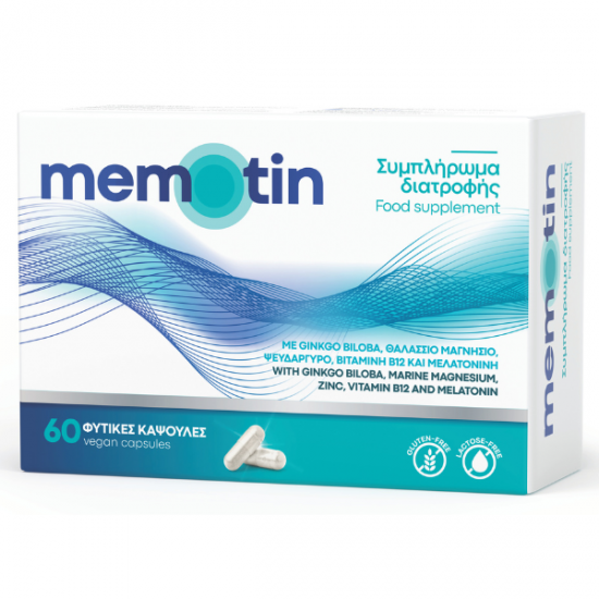 Memotin Συμπλήρωμα Διατροφής για την Αντιμετώπιση των Εμβοών & την Ενίσχυση της Μνήμη 30 VeganCaps Memotin Συμπλήρωμα Διατροφής για την Αντιμετώπιση των Εμβοών & την Ενίσχυση της Μνήμη 30 VeganCaps