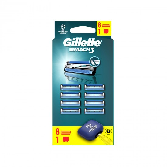 Gillette Mach3 Ανταλλακτικές Κεφαλές Ξυριστικής Μηχανής 8τεμ & Προστατευτικό Κάλυμμα Ταξιδιού 1τεμ