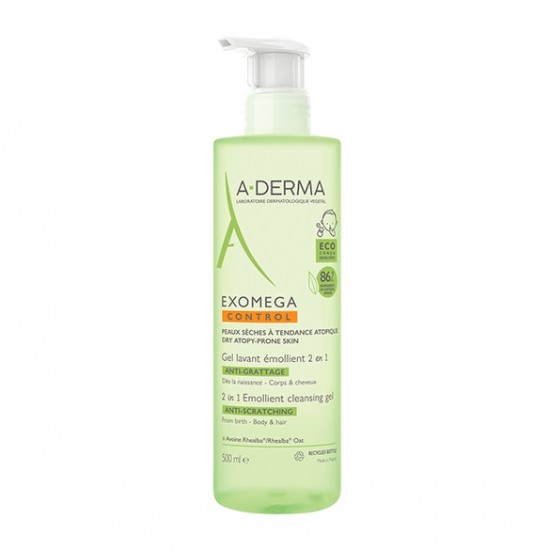 A-Derma Exomega Control 2in1 Emollient Cleansing Gel, Καθαριστικό Σώμα & Μαλλιά 500ml