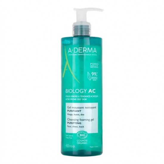 A-Derma Biology AC Cleansing Foaming Gel, Αφρώδες Gel Καθαρισμού για Ακνεϊκά Δέρματα, Πρόσωπο, Στέρνο & Πλάτη 400ml