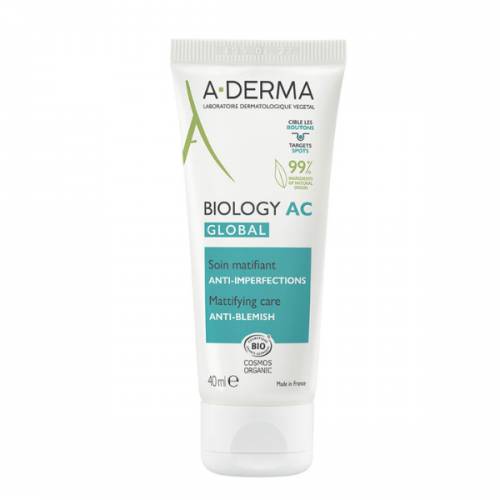 A-Derma Biology AC Global Anti-Blemish, Ενυδατική Κρέμα κατά των Ατελειών 40ml