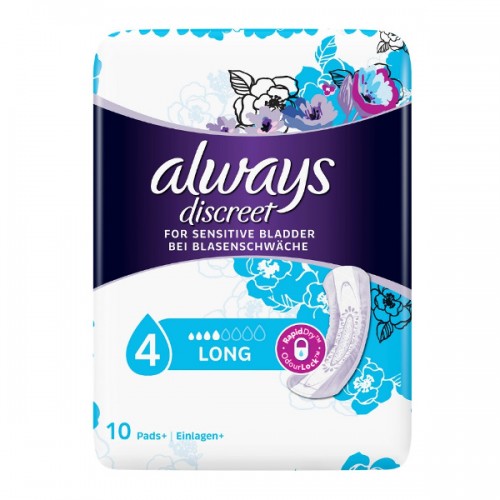Always Discreet Long Incont Pads 10 Pack Προστατεύουν από τις Συχνές Διαρροές