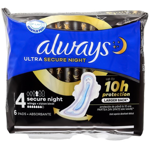 Always Ultra Secure Night Size 4 Σερβιέτες με Φτερά 6τεμ