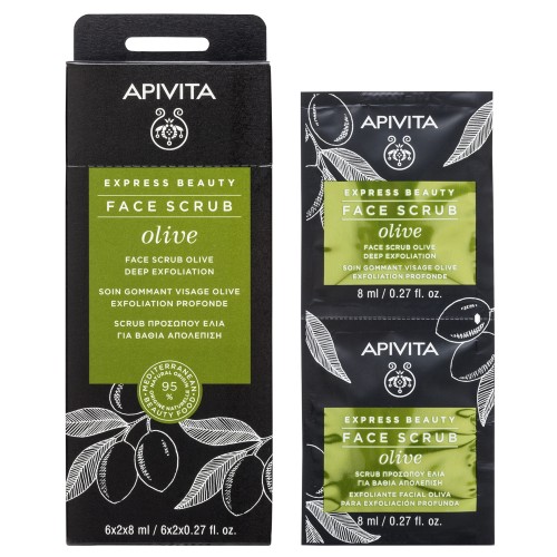 Apivita Express Beauty Olive Face Scrub, Scrub Για Βαθιά Απολέπιση με Ελιά 2x8ml