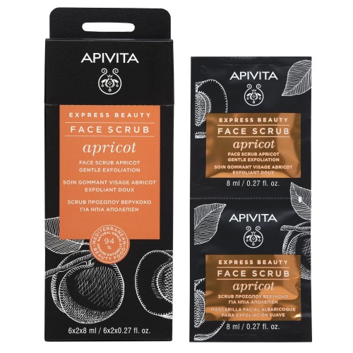 Apivita Express Beauty Apricot Face Scrub, Scrub Για Ήπια Απολέπιση με Βερύκοκο 2x8ml