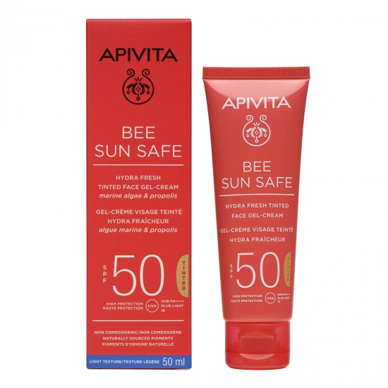 Apivita Bee Sun Safe Hydra Fresh Tinted Face Gel-Cream SPF50, Αντηλιακή Κρέμα Gel Προσώπου Ελαφριάς Υφής με Χρώμα 50ml