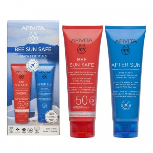 Apivita Promo Bee Sun Safe Hydra Fresh & Body Milk SPF 50 , Ενυδατικό Γαλάκτωμα για Πρόσωπο & Σώμα 100ml & After Sun Face & Body Δροσιστική & Καταπραϋντική Κρέμα-Gel για Πρόσωπο & Σώμα 100ml 