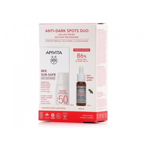 Apivita Promo Anti-Dark Spots Duo Bee Sun Safe Daily Age Repair Dry Touch Λεπτόρευστη Κρέμα Προσώπου κατά των Πανάδων & Ρυτίδων SPF50, 50ml & Δώρο C15 Propolis Correct Serum Αντιρυτιδικός & Αντιοξειδωτικός Ορός Λάμψης 10ml