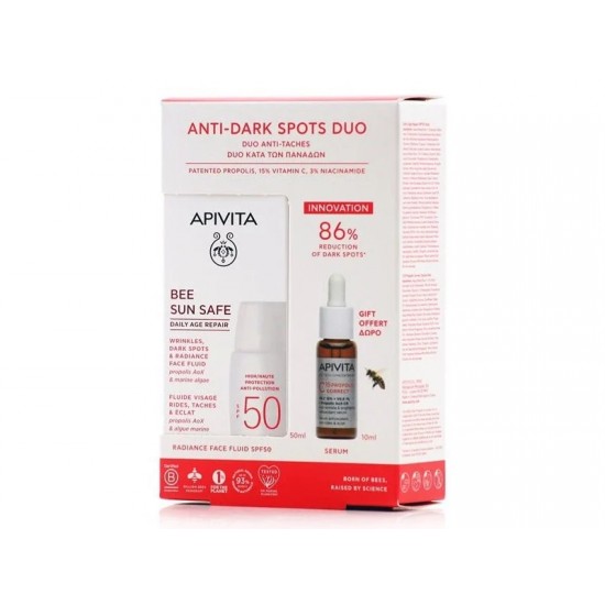 Apivita Promo Anti-Dark Spots Duo Bee Sun Safe Daily Age Repair Dry Touch Λεπτόρευστη Κρέμα Προσώπου κατά των Πανάδων & Ρυτίδων SPF50, 50ml & Δώρο C15 Propolis Correct Serum Αντιρυτιδικός & Αντιοξειδωτικός Ορός Λάμψης 10ml Apivita Promo Anti-Dark Spots Duo Bee Sun Safe Daily Age Repair Dry Touch Λεπτόρευστη Κρέμα Προσώπου κατά των Πανάδων & Ρυτίδων SPF50, 50ml & Δώρο C15 Propolis Correct Serum Αντιρυτιδικός & Αντιοξειδωτικός Ορός Λάμψης 10ml