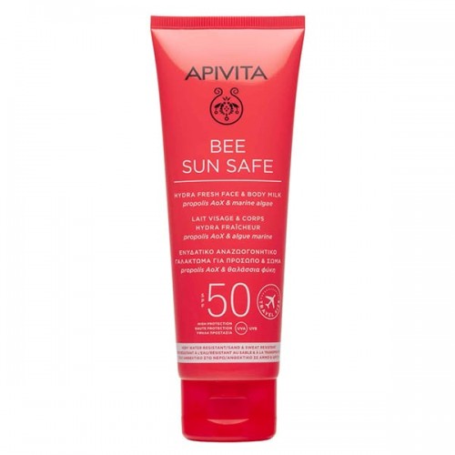 Apivita Bee Sun Safe Hydra Fresh Face & Body Milk SPF50, Ενυδατικό Αντηλιακό Γαλάκτωμα για Πρόσωπο & Σώμα 100ml