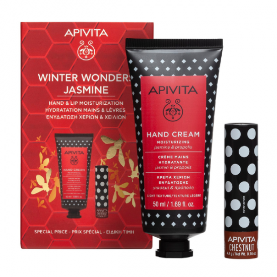 Apivita Promo Winter Wonders Jasmine Κρέμα Χεριών Ενυδατική Κρέμα Χεριών Γιασεμί 50ml & Lip Care Κάστανο1τεμ