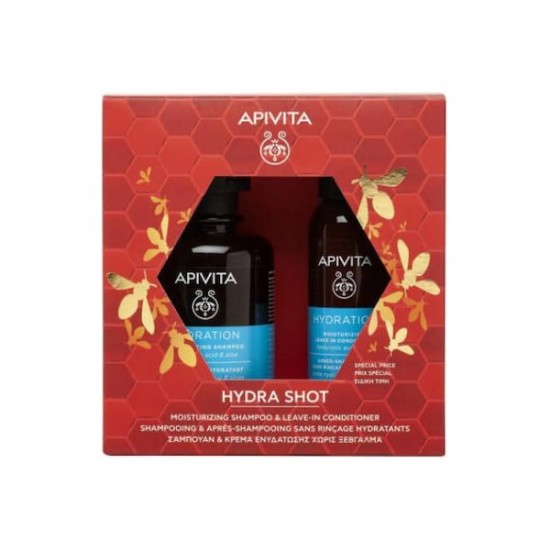 Apivita Promo Hydra ShotMoisturizing Shampoo & Leave-In Conditioner Σαμπουάν 250ml &  Κρέμα Ενυδάτωσης χωρίς Ξέβγαλμα 100ml