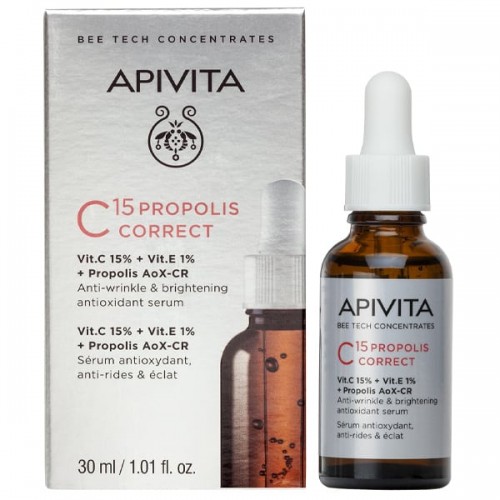Apivita Bee Tech Concentrates C15 Propolis Correct Αντιρυτιδικός & Αντιοξειδωτικός Ορός Λάμψης με Bιταμίνη C & Πρόπολη 30ml