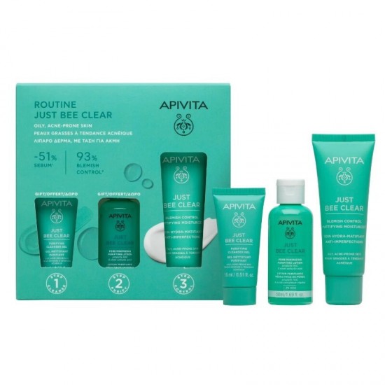 Apivita Promo Routine Just Bee Clear με Just Bee Clear Κρέμα κατά των Ατελειών 40ml & Δώρο Just Bee Clear Λοσιόν Σύσφιξης Πόρων 50ml & Gel Καθαρισμού Προσώπου 15ml Apivita Promo Routine Just Bee Clear με Just Bee Clear Κρέμα κατά των Ατελειών 40ml & Δώρο Just Bee Clear Λοσιόν Σύσφιξης Πόρων 50ml & Gel Καθαρισμού Προσώπου 15ml