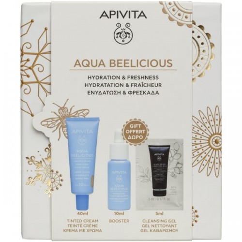 Apivita  Promo Aqua Beelicious Λεπτόρρευστη Kρέμα Ενυδάτωσης με Χρώμα SPF30 40ml & Δώρο Booster Αναζωογόνησης & Ενυδάτωσης 10ml & Gel Καθαρισμού για Πρόσωπου & Μάτια 5ml