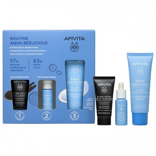 Apivita Promo Aqua Beelicious Oil-Free Hydrating Gel-Cream Κρέμα Ενυδάτωσης Ελαφριάς Υφής 40ml & Δώρο Black Detox Cleansing Jelly Μαύρο Gel Καθαρισμού για Πρόσωπο & Μάτια 15ml & Aqua Beelicious Booster Αναζωογόνησης & Ενυδάτωσης, 10ml