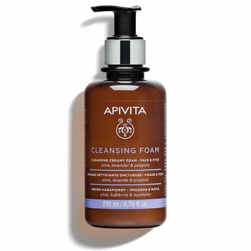 Apivita Cleansing Foam Face & Eyes Κρεμώδης Αφρός Καθαρισμού για Πρόσωπο & Μάτια με Ελιά & Λεβάντα 200ml