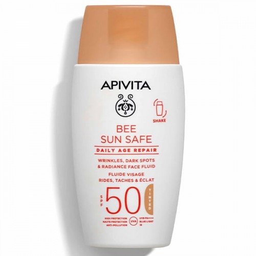 Apivita Bee Sun Safe Daily Age Repair Dry Touch Tinted Λεπτόρευστη Κρέμα Προσώπου κατά των Πανάδων & Ρυτίδων SPF50 με Χρώμα 50ml Apivita Bee Sun Safe Daily Age Repair Dry Touch Tinted Λεπτόρευστη Κρέμα Προσώπου κατά των Πανάδων & Ρυτίδων SPF50 με Χρώμα 50ml