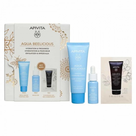 Apivita Promo Aqua Beelicious Comfort Hydrating Rich Cream Κρέμα Ενυδάτωσης Πλούσιας Υφής 40ml & Booster Αναζωογόνησης & Ενυδάτωσης 10ml & Δώρο Μαύρο Gel Καθαρισμού για Πρόσωπο & Μάτια 5ml