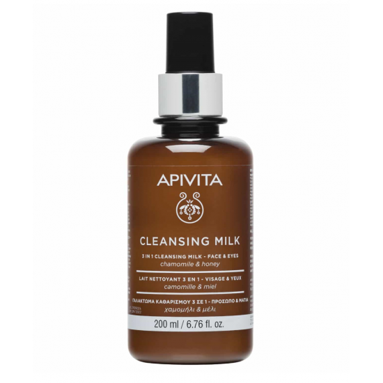 Apivita Cleansing, Γαλάκτωμα 3 σε 1 για Πρόσωπο & Μάτια με Χαμομήλι και Μέλι 200ml