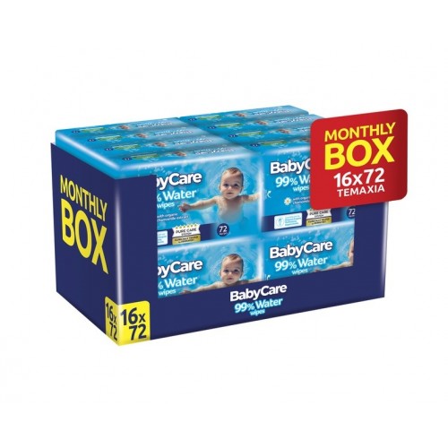 BabyCare 99% Water Μωρομάντηλα με 99% Αγνό Νερό & Εκχύλισμα Οργανικού Χαμομηλιού Monthly Box 16x72 τεμάχια BabyCare 99% Water Μωρομάντηλα με 99% Αγνό Νερό & Εκχύλισμα Οργανικού Χαμομηλιού Monthly Box 16x72 τεμάχια
