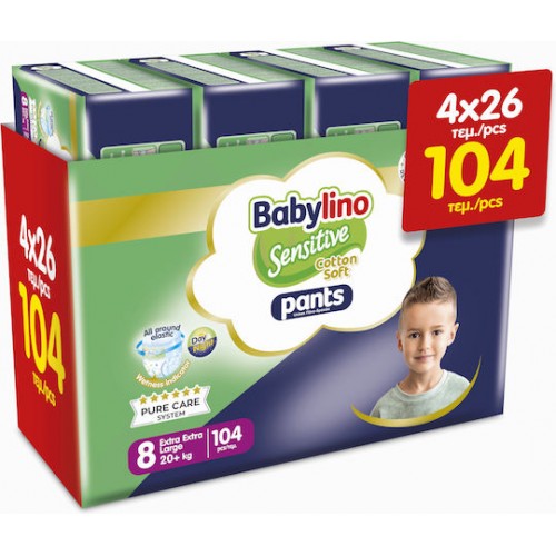 Babylino Sensitive Cotton Soft Pants No8 Πάνες Βρακάκι 20kg 104τμχ Babylino Sensitive Cotton Soft Pants No8 Πάνες Βρακάκι 20kg 104τμχ