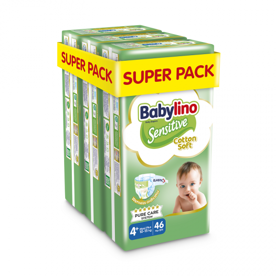Babylino Sensitive Cotton Soft No4+ 10-15 Kg SUPER PACK 138 τμχ (3X46)