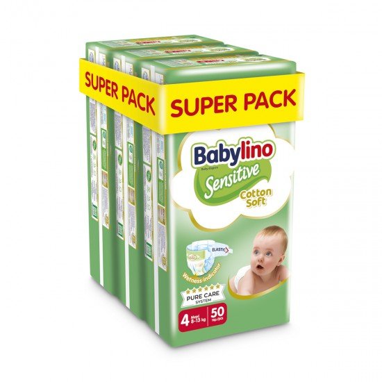 Babylino Sensitive Cotton Soft No4 8-13 Kg SUPER PACK 150 τμχ (3X50)