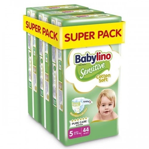 Babylino Sensitive Cotton Soft No5 11-16 Kg SUPER PACK 132 τμχ (3X44) Babylino Sensitive Cotton Soft No5 11-16 Kg SUPER PACK 132 τμχ (3X44)