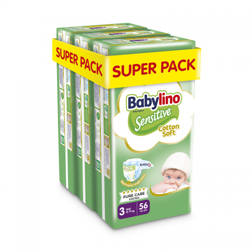 Babylino Sensitive Cotton Soft No3 4-9 Kg SUPER PACK 168 τμχ (3X56) Babylino Sensitive Cotton Soft No3 4-9 Kg SUPER PACK 168 τμχ (3X56)