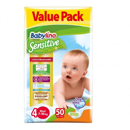 Babylino Sensitive Cotton Soft Νο4 Maxi 8-13kg Βρεφικές Πάνες 3Χ50 τεμάχια