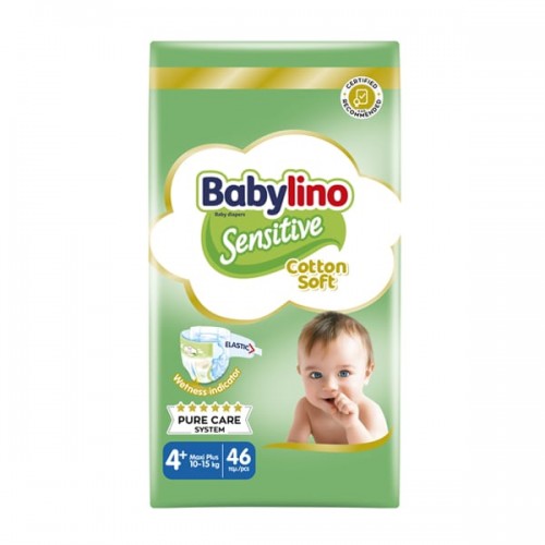 Babylino Sensitive Cotton Soft No4 Maxi Plus 10-15kg Βρεφικές Πάνες 46τεμάχια 
