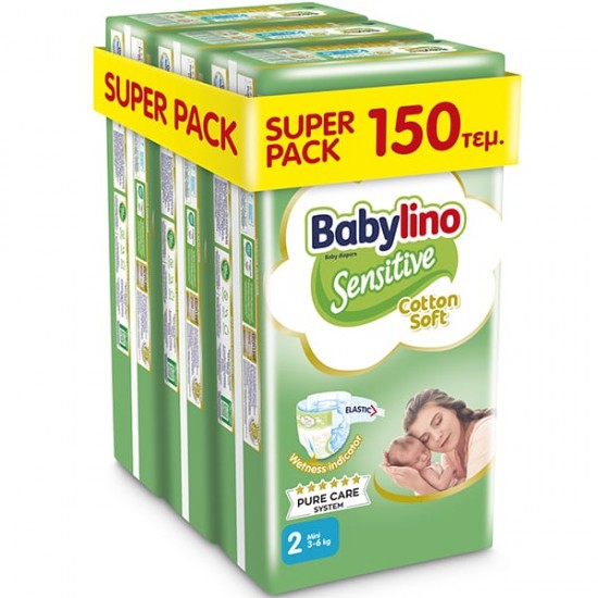 Babylino Sensitive Cotton Soft No2 3-6 Kg SUPER PACK 150 τμχ (3X50)