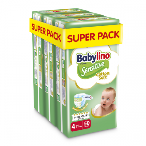 Babylino Sensitive Cotton Soft No4 8-13 Kg SUPER PACK 150 τμχ (3X50) Babylino Sensitive Cotton Soft No4 8-13 Kg SUPER PACK 150 τμχ (3X50)