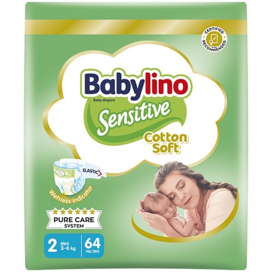 Babylino Sensitive Cotton Soft Mini No2 3-6kg Βρεφικές Πάνες 64τεμάχια 
