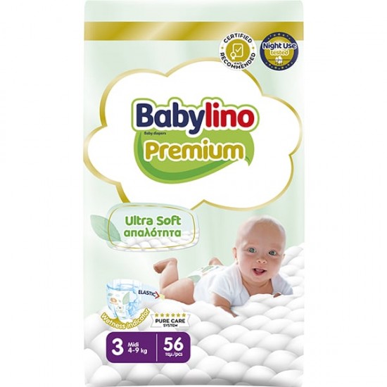 Babylino Premium Midi Ultra Soft Βρεφικές Πάνες Νο3 (4-9kg), 56τεμ Babylino Premium Midi Ultra Soft Βρεφικές Πάνες Νο3 (4-9kg), 56τεμ