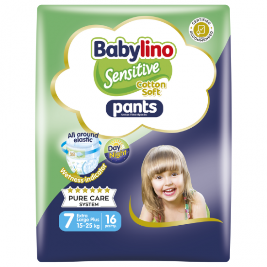 Babylino Sensitive Pants Cotton Soft Unisex No.7 Junior (15-25kg) Βρεφική Πάνα-Βρακάκι, 16τεμ