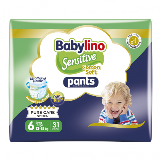 Babylino Sensitive Pants Cotton Soft Unisex No.6 Extra Large (13-18kg) Βρεφικές Πάνες Βρακάκι, 31τεμ