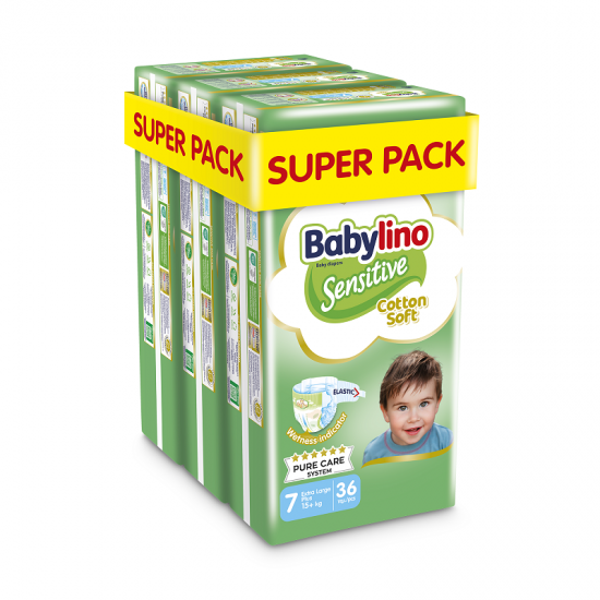 Babylino Sensitive Cotton Soft No7 15+ Kg SUPER PACK 108 τμχ (3X36)