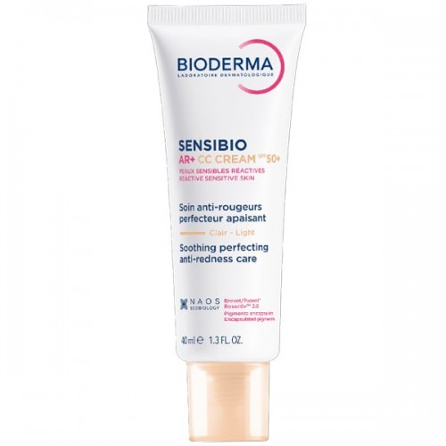 Bioderma Sensibio AR+ CC Cream Reactive Sensitive Skin Clair - Light  SPF 50+ Ενυδατική Κρέμα Προσώπου Ημέρας κατά της Ερυθρότητας με Χρώμα 40ml