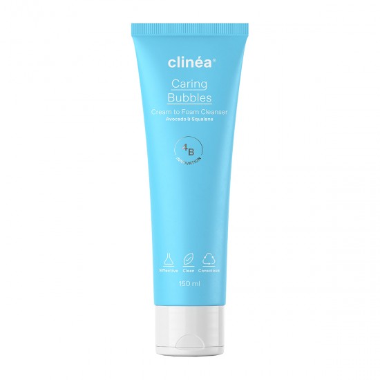 Clinea Caring Bubbles Cream to Foam Cleanser, Κρεμώδης Αφρός Καθαρισμού Προσώπου 150ml