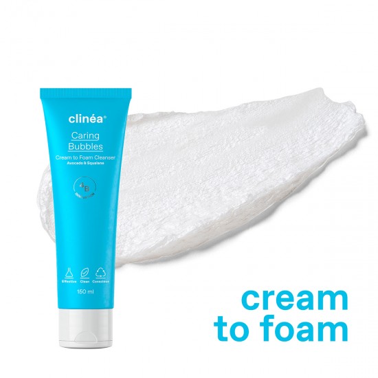 Clinea Caring Bubbles Cream to Foam Cleanser, Κρεμώδης Αφρός Καθαρισμού Προσώπου 150ml