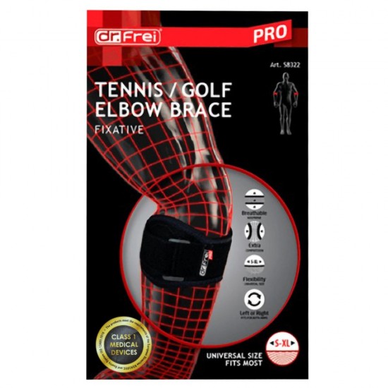 Dr. Frei Tennis / Golf Elbow Brace Fixative One Size Right Or Left Περιαγκώνιο Για Επικονδυλίτιδα Για Δεξί η Αριστερό Αγκώνα Ένα Νούμερο Μαύρο Xρώμα (S8322)