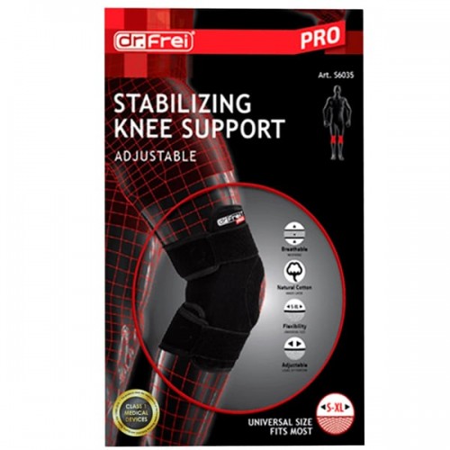 Dr. Frei Pro Stabilizing Knee Support Adjustable Right Or Left One Size Επιγονατίδα Ανοικτού Τύπου Για Δεξί η Αριστερό Γόνατο Ένα Νούμερο Μαύρο Χρώμα (S6035)