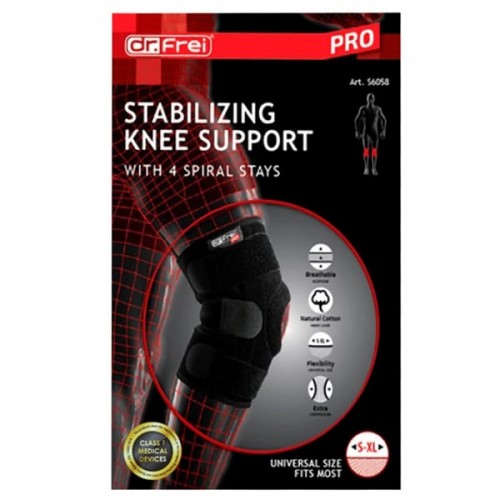 Dr. Frei Stabilizing Knee Support with 4 Spirals Stays For Right Or Left One Size Επιγονατίδα Ανοικτού Τύπου Mε 4 Σπειροειδή Ελάσματα Για Αριστερό η Δεξί Γόνατο Ένα Νούμερο Μαύρο Χρώμα (S6058)