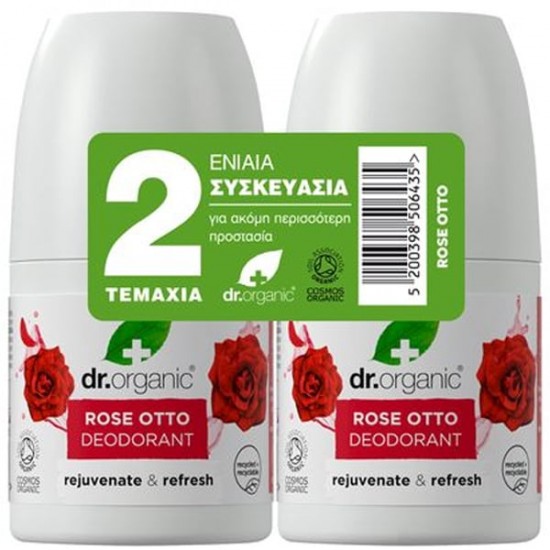 Dr. Organic Promo Rose Otto Deodorant Double Pack Αποσμητικό με Έλαιο Τριανταφύλλου 2x50ml