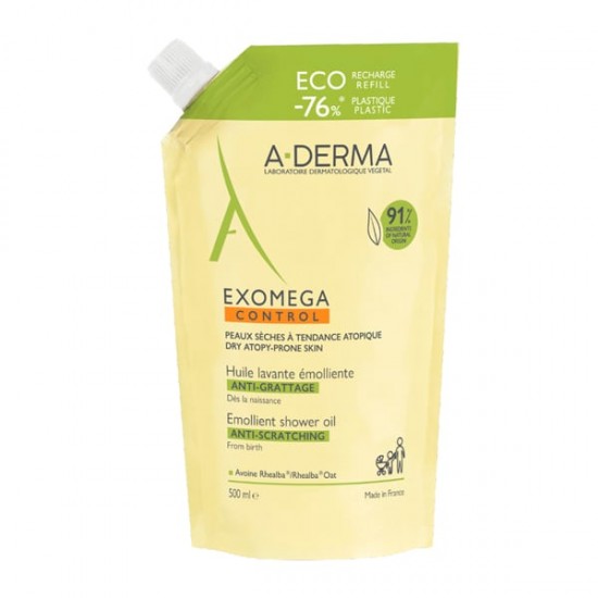 A-Derma Exomega Control Emollient Shower Oil Anti-Scratching, Ελαιώδες Καθαριστικό για Ατοπικό Δέρμα 500ml
