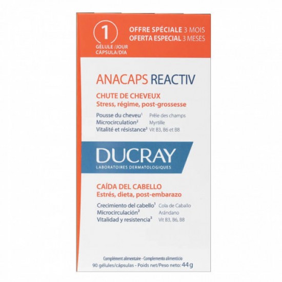 Ducray Promo Anacaps Reactiv Συμπλήρωμα διατροφής Για Την Αντιδραστική Τριχόπτωση  (Δώρο 1 Μήνας)  90 caps