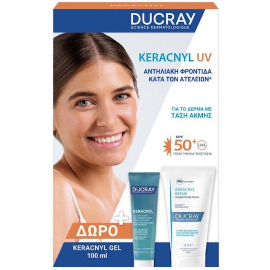 Ducray Promo Keracnyl UV SPF50+ Fluid Λεπτόρρευστη Αντηλιακή Κρέμα για Δέρμα με Τάση Ακμής 50ml & Δώρο Keracnyl Foaming Gel for Face & Body Αφρίζον Τζελ Καθαρισμού για Δέρμα με Τάση Ακμής για Πρόσωπο & Σώμα 100ml